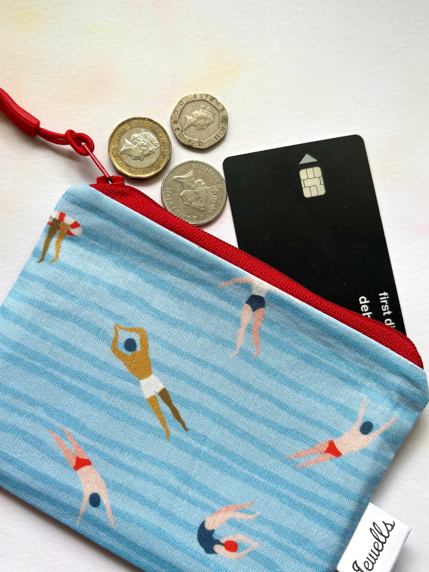 Zipped Swimmers Light Blue Pattern Fabric Purse