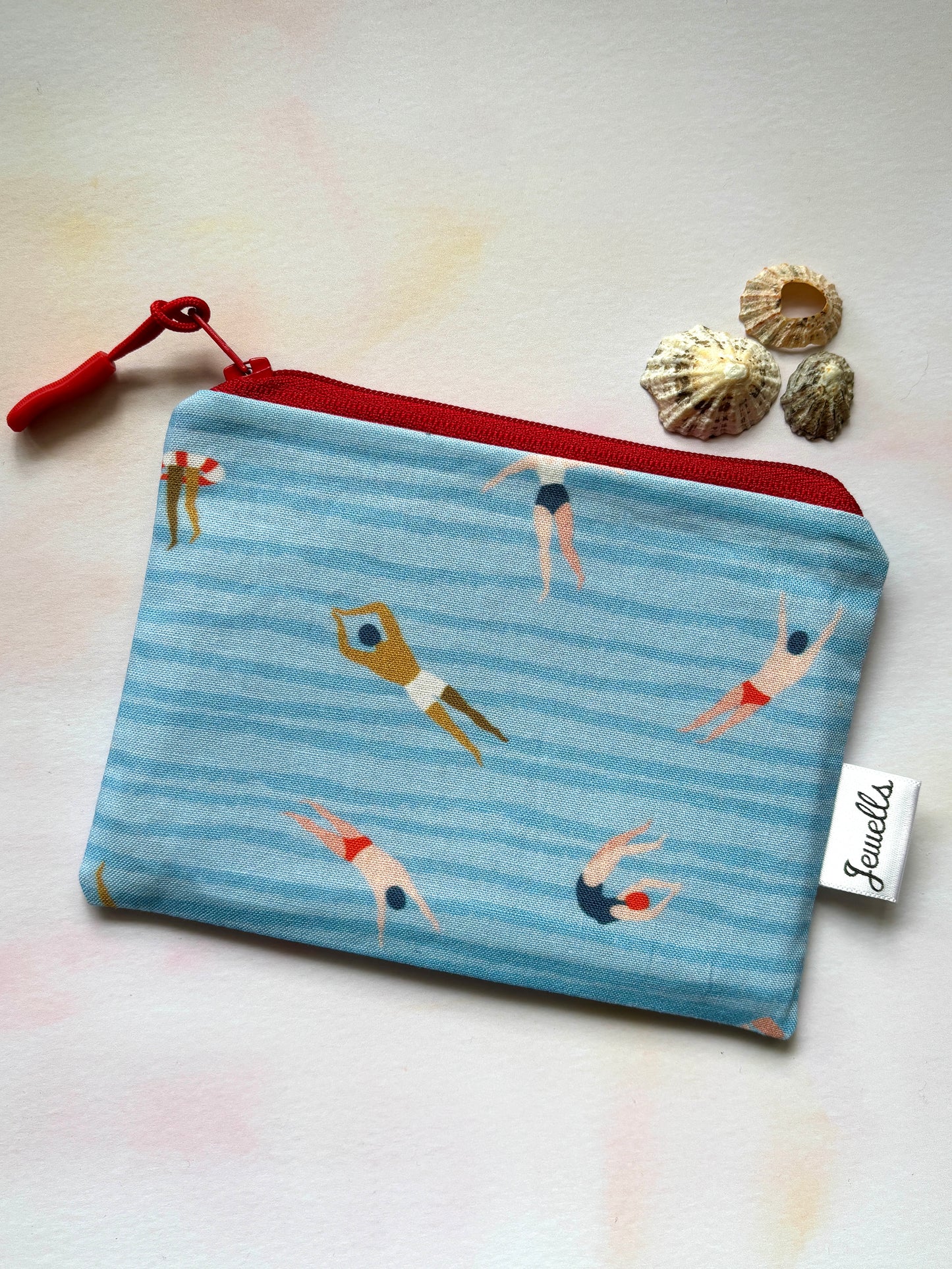 Zipped Swimmers Light Blue Pattern Fabric Purse