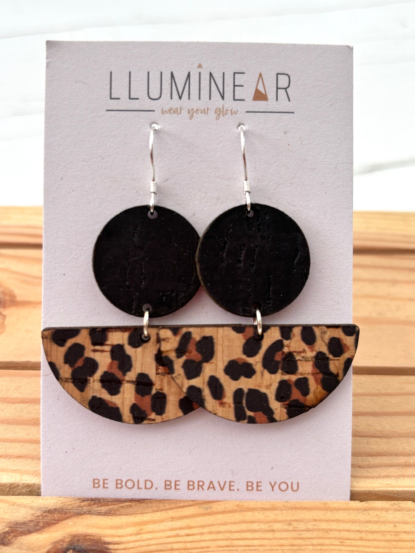 handmade black and leopard print dangle earrings—bold, lightweight statement jewelry for everyday fierce style