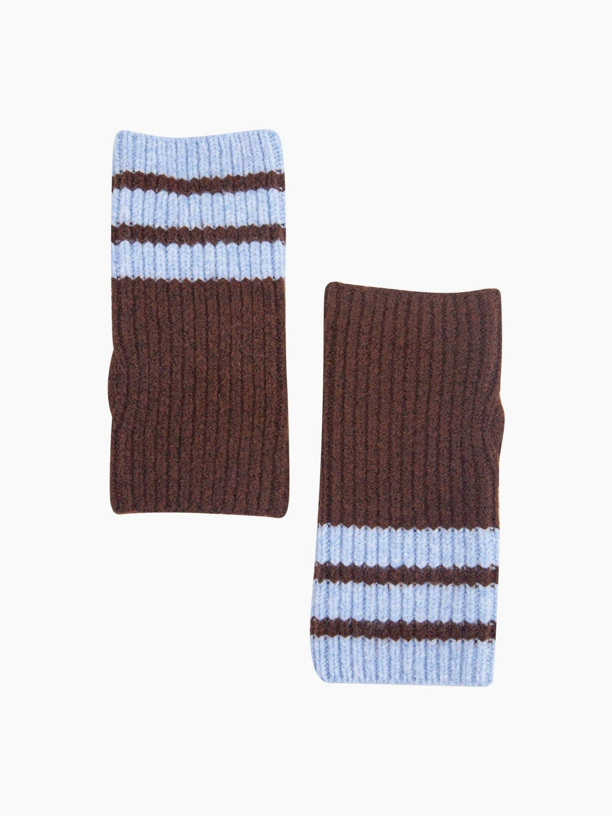 Brown & Blue Striped Cuff Striped Cuff Wrist Warmers