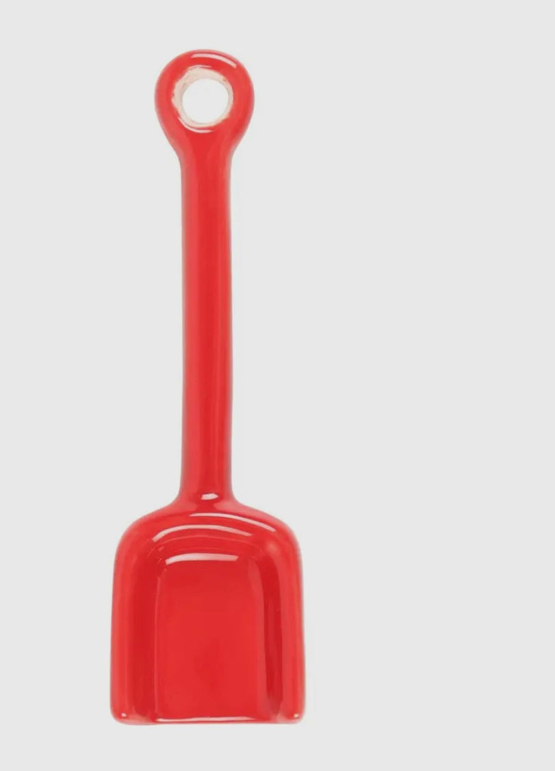 glossy red ceramic scoop with long handle—durable, vibrant kitchen spoon for scooping flour, sugar, or grains