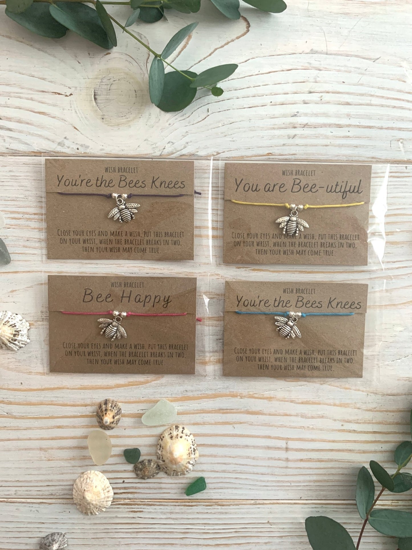 bee charm wish bracelets with adjustable cords—cute, meaningful handmade gifts for positivity and mindful intention