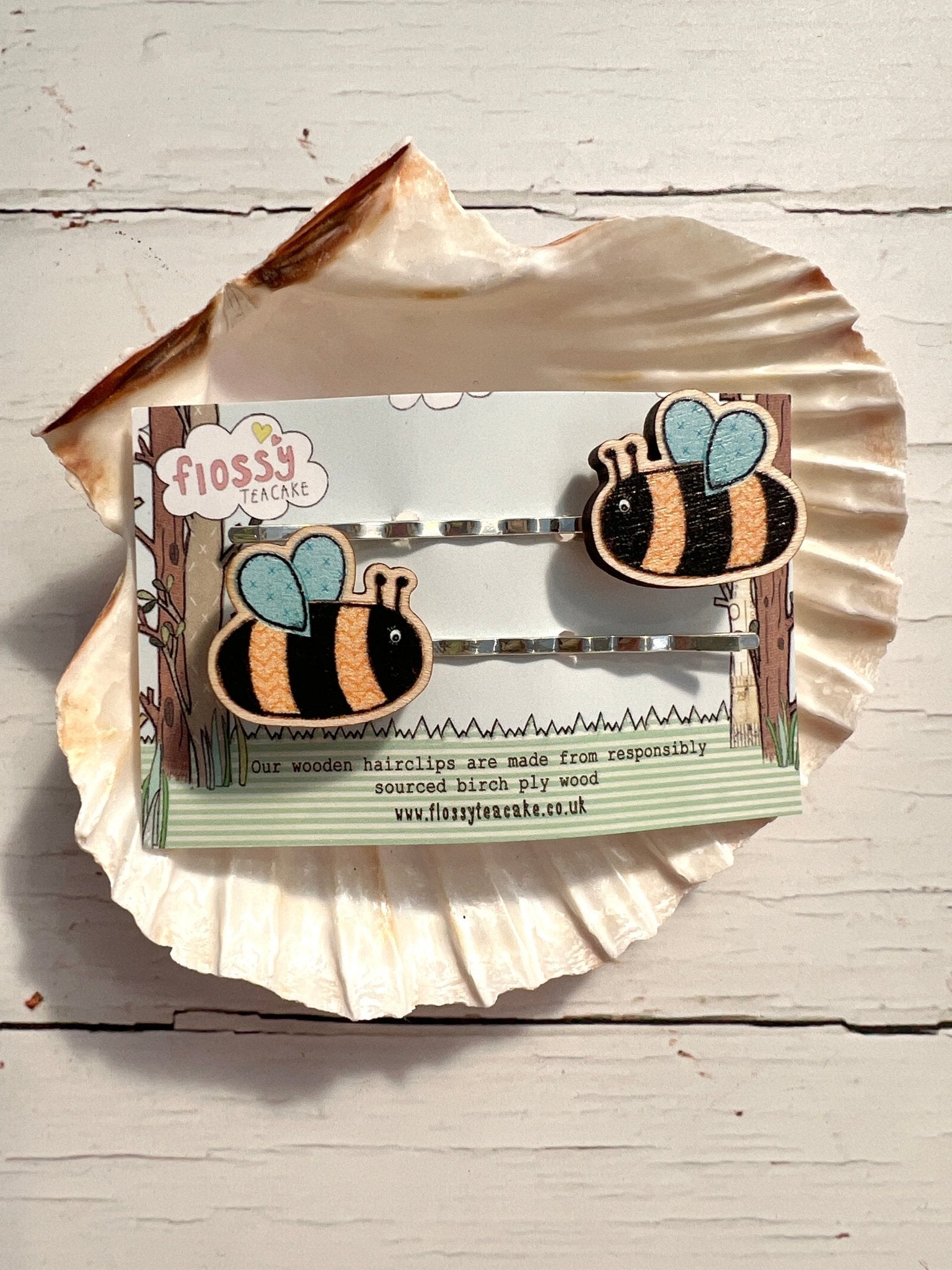 Bumble bee wooden hairgrips - Readymoney Beach Shop