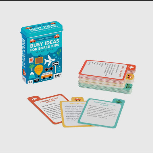 busy ideas for bored kids travel edition 50 activity cards in a tin road trip games, family fun, children's educational toys