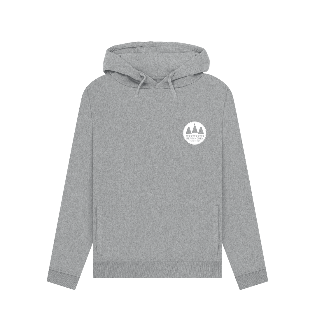 Light Heather Womens Grey Pullover Hoodie with Readymoney Graphic Print Organic Cotton