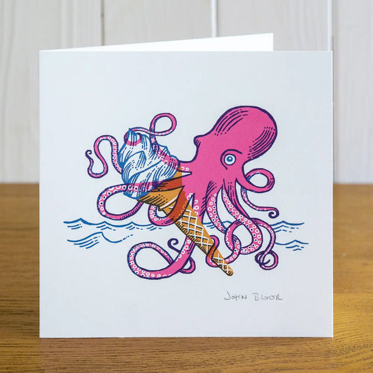 Catch of the Day Octopus Ice Cream Square Print Greetings Card