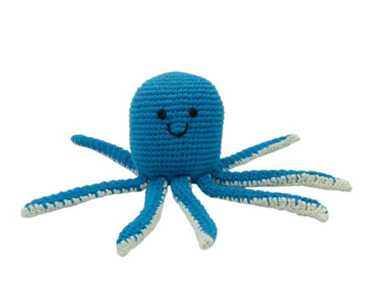 Octopus Baby Rattle Blue, Fair Trade Crochet Organic Cotton