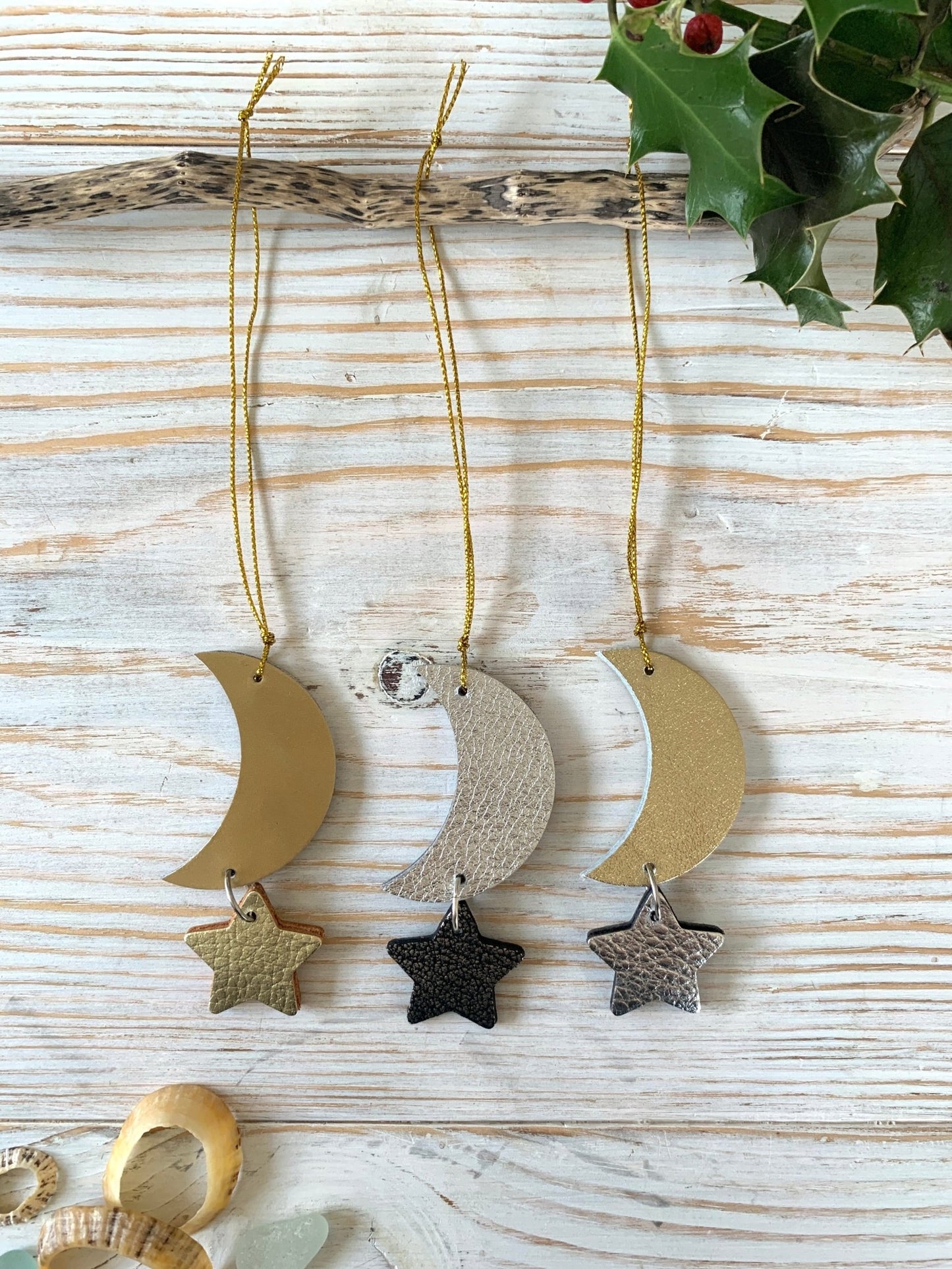 Celestial Moon Star Upcycled Leather Decoration - Readymoney Beach Shop