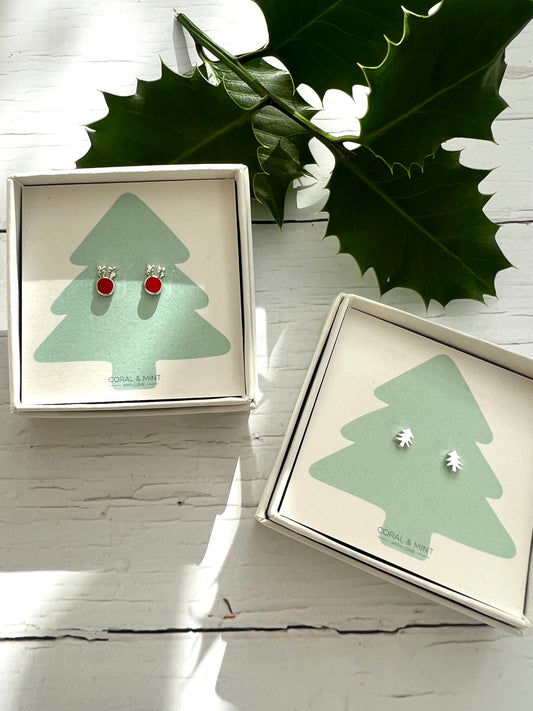 Christmas Tree and Reindeer Stud Earrings