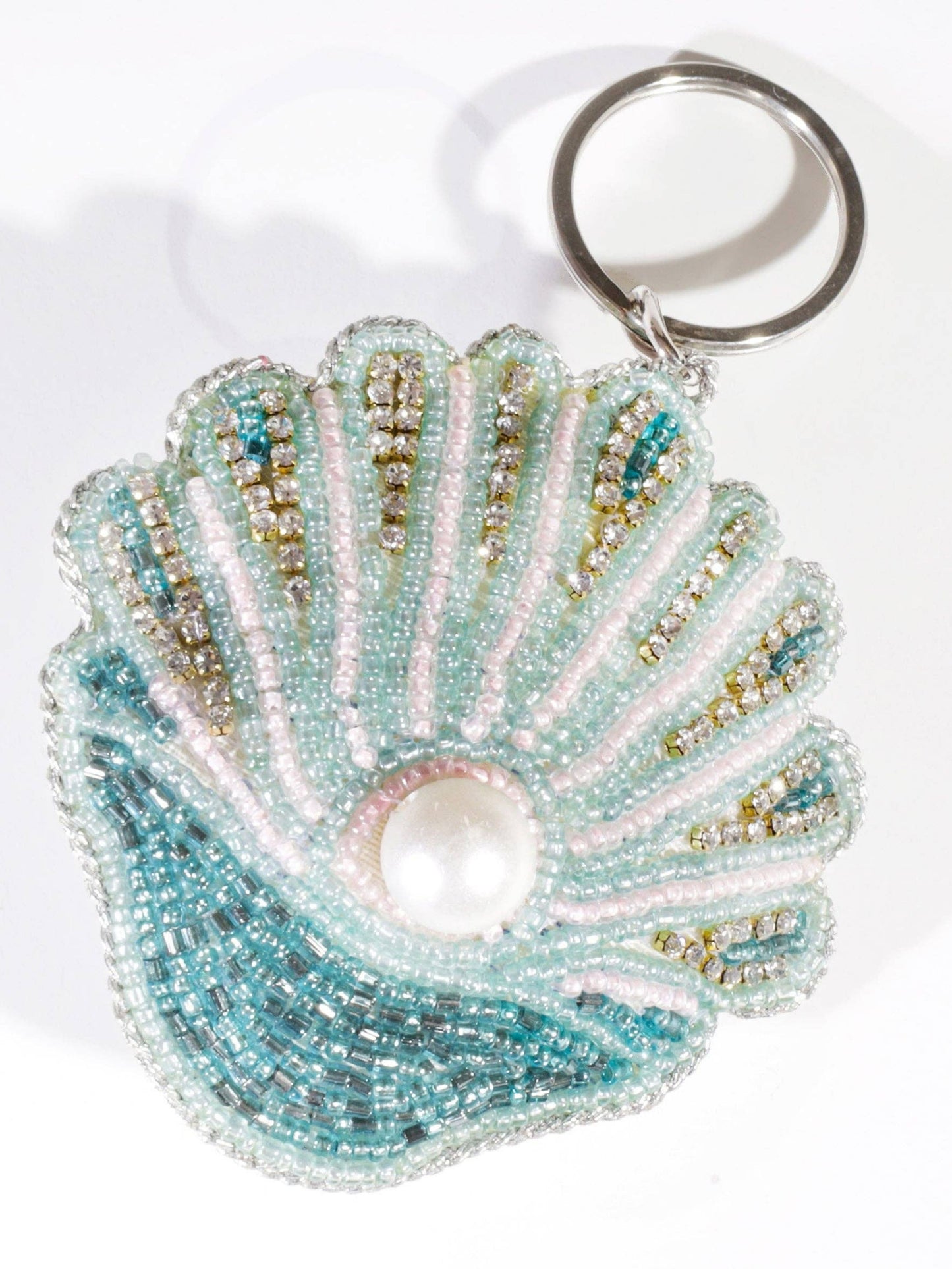 Beaded Scallop & Pearl Keyring