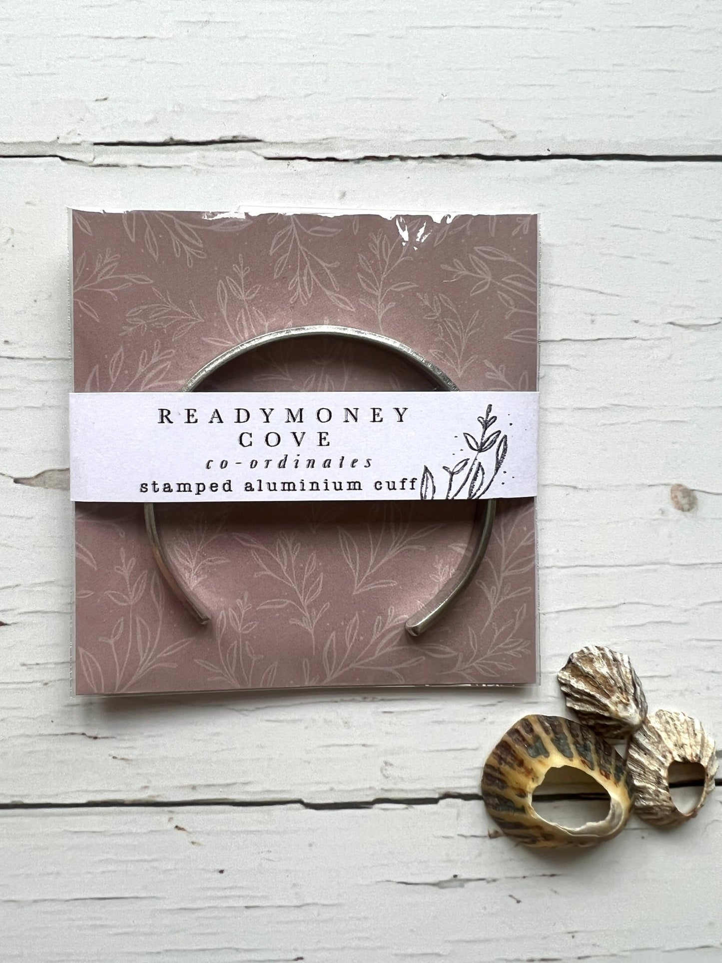 Readymoney Cove aluminum coordinates cuff, Cornwall beach jewelry, stamped location bracelet, coastal gift packaged