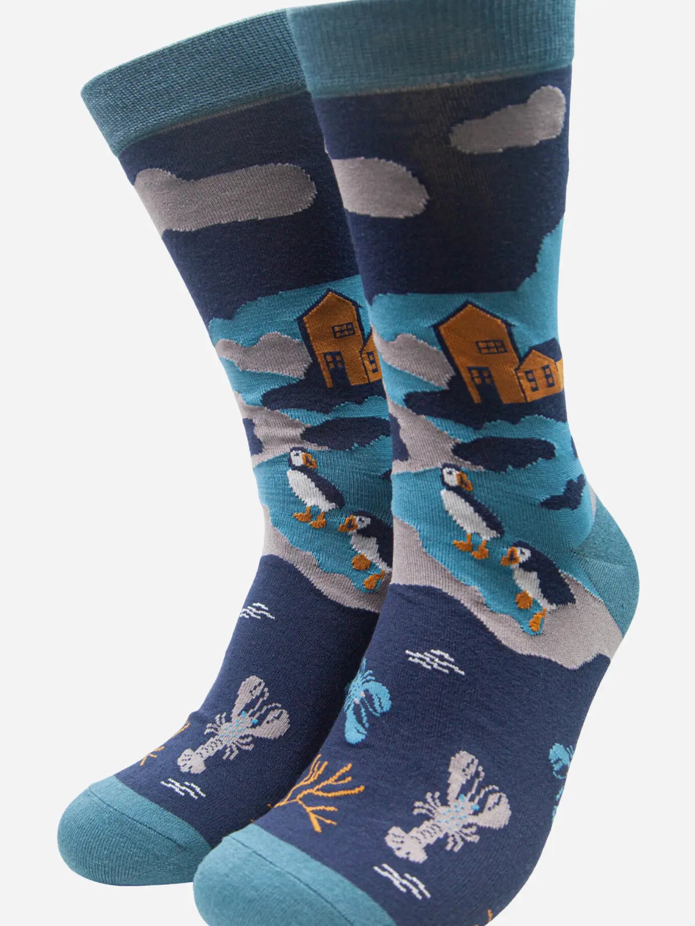 Coastal Scene Bamboo Mens Socks - Size 7 to 11