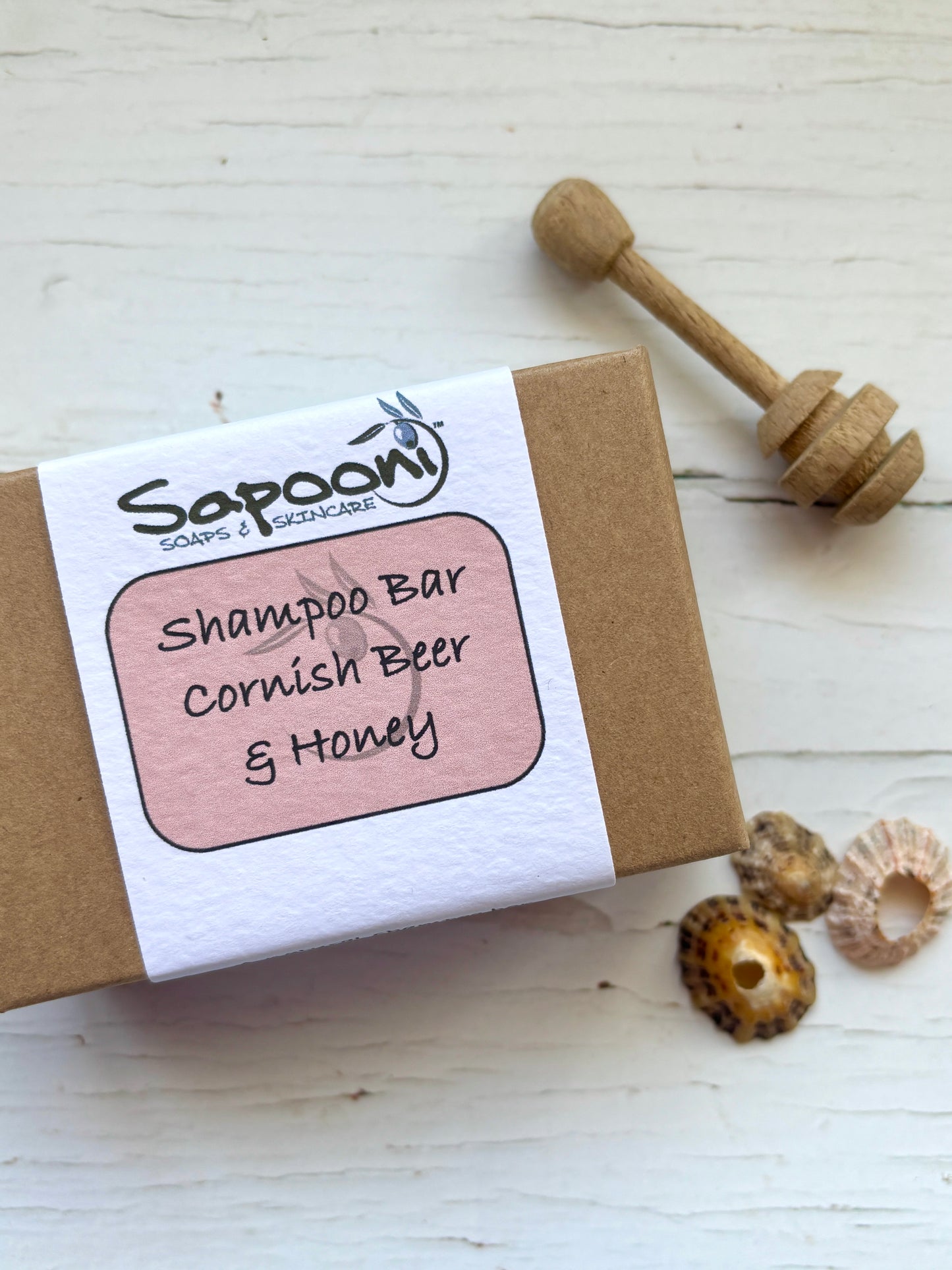 Cornish Beer & Honey solid shampoo bar in kraft box natural, plastic-free, zero waste hair care product