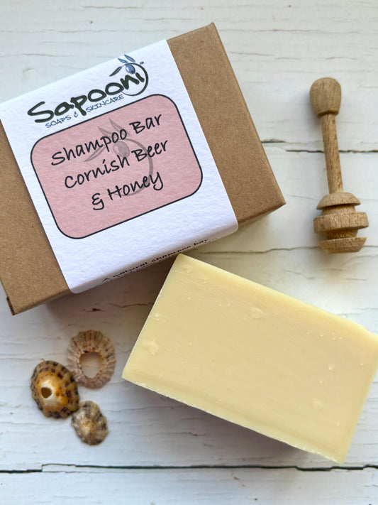 Cornish Beer & Honey natural shampoo bar plastic-free hair care zero waste, handmade solid soap for all hair types