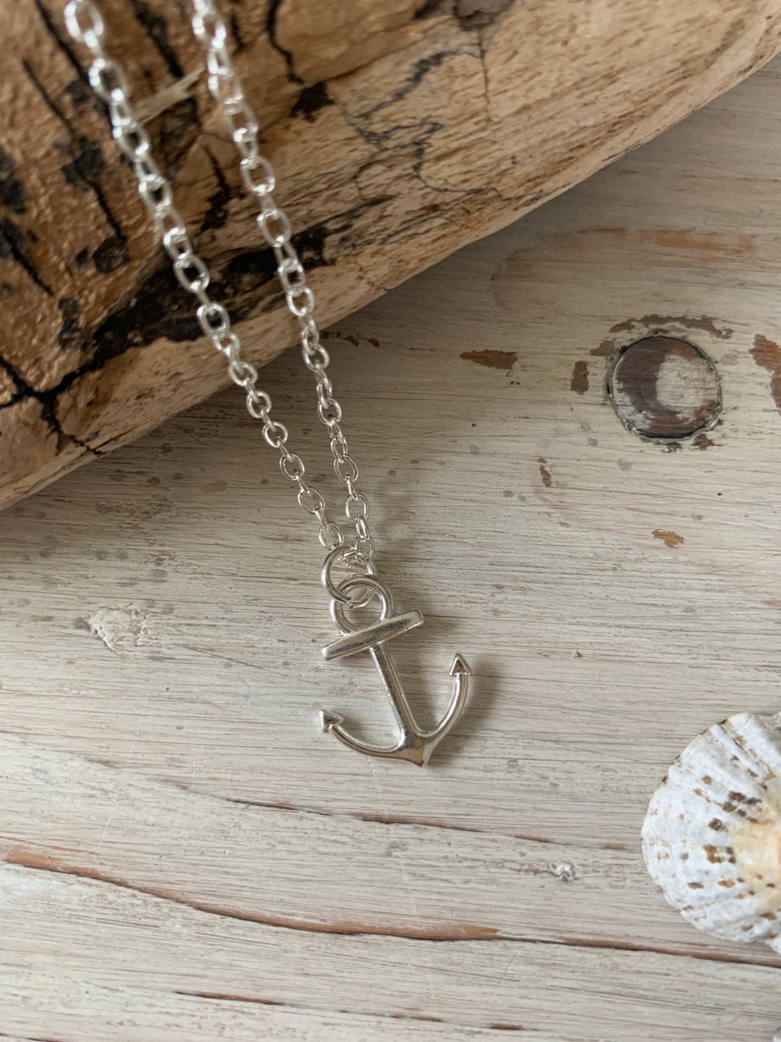 anchor charm necklace sterling silver nautical pendant on chain seaside jewelry, coastal gift, maritime fashion accessory
