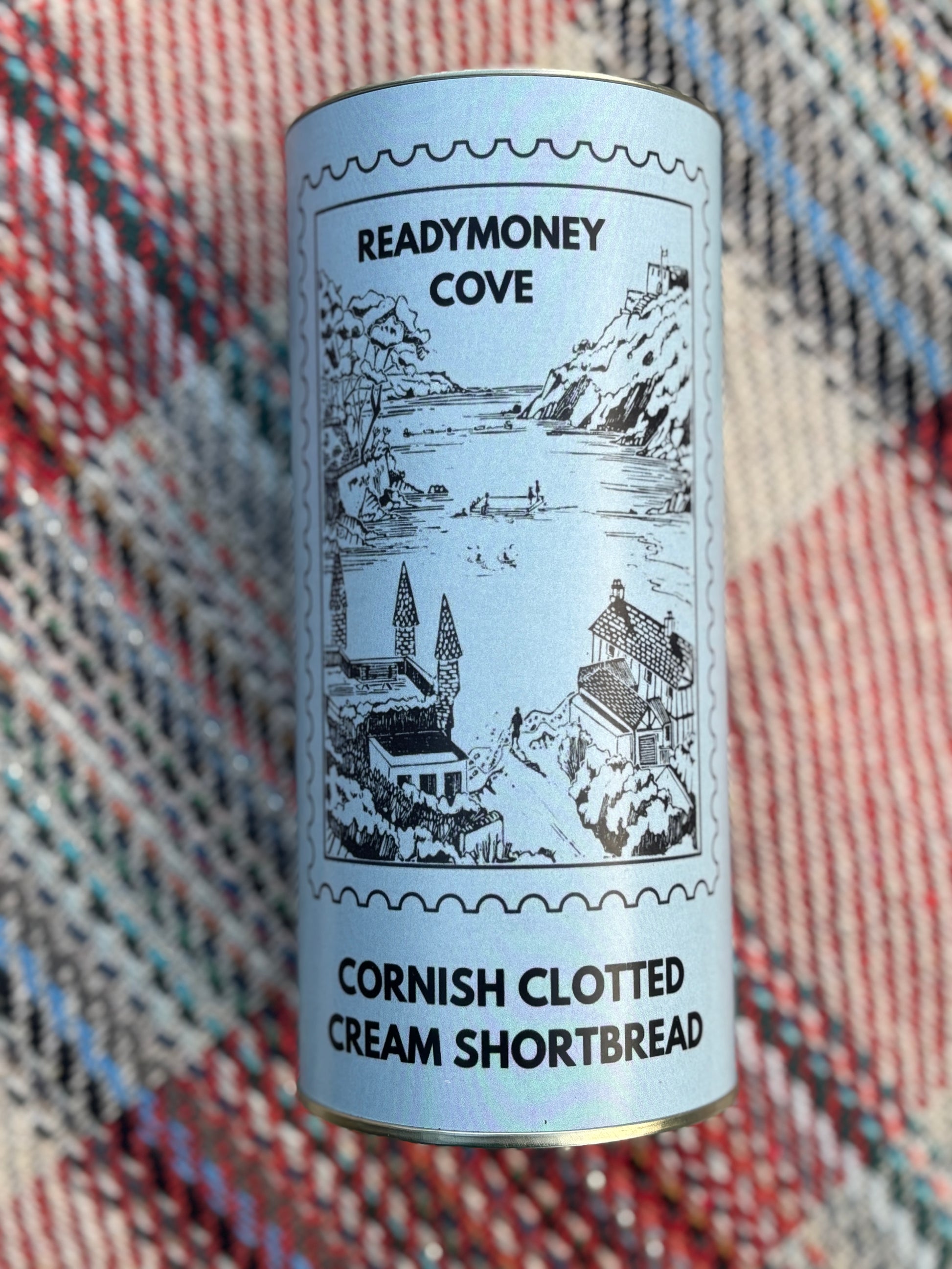 Readymoney Cove Cornish clotted cream shortbread fowey seaside souvenir sweet treat tin illustrated Cornish landmark