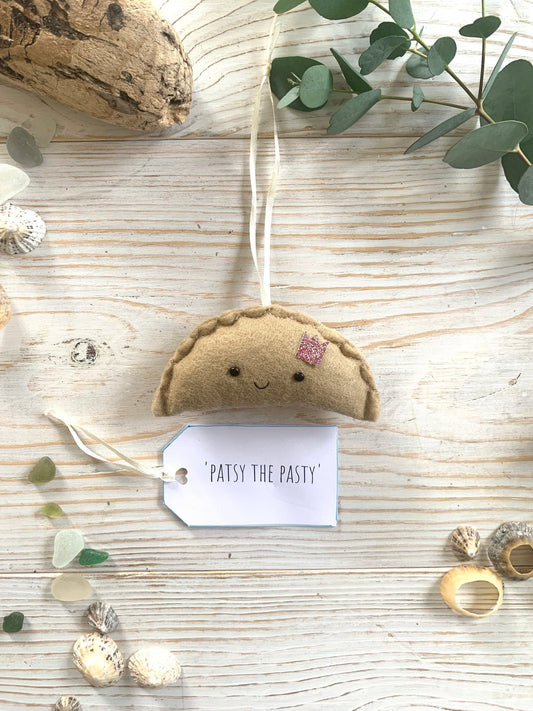 'Patsy the Pasty' felt decoration cute Cornish pasty ornament with glitter crown handmade seaside souvenir gift