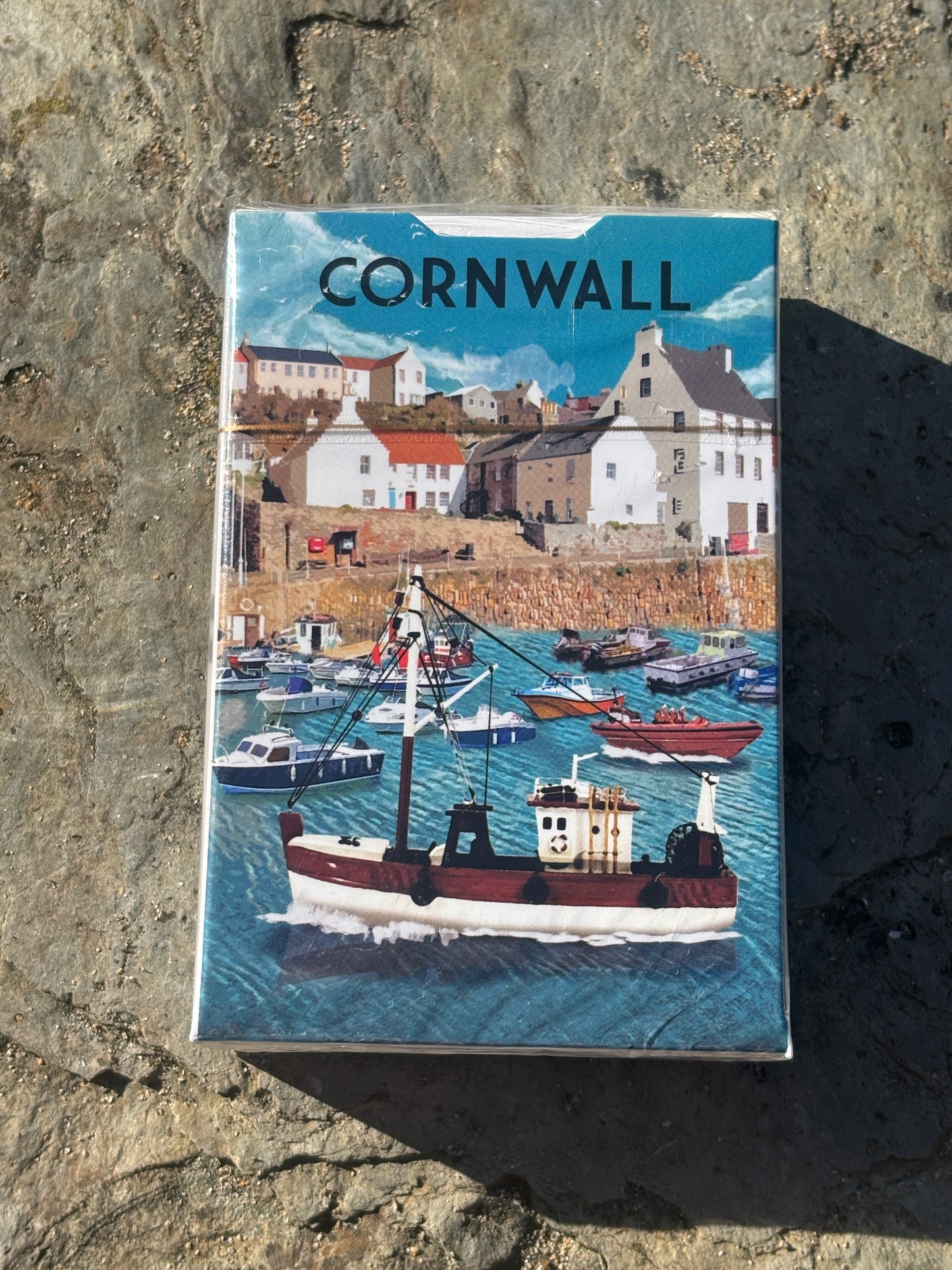 Cornish harbour playing cards with illustrated seaside scene—nautical souvenir for coastal enthusiasts, tourists, and card fans