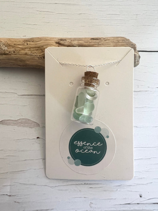 Cornish Seaglass in a Bottle Sterling Silver Necklace - Readymoney Beach Shop