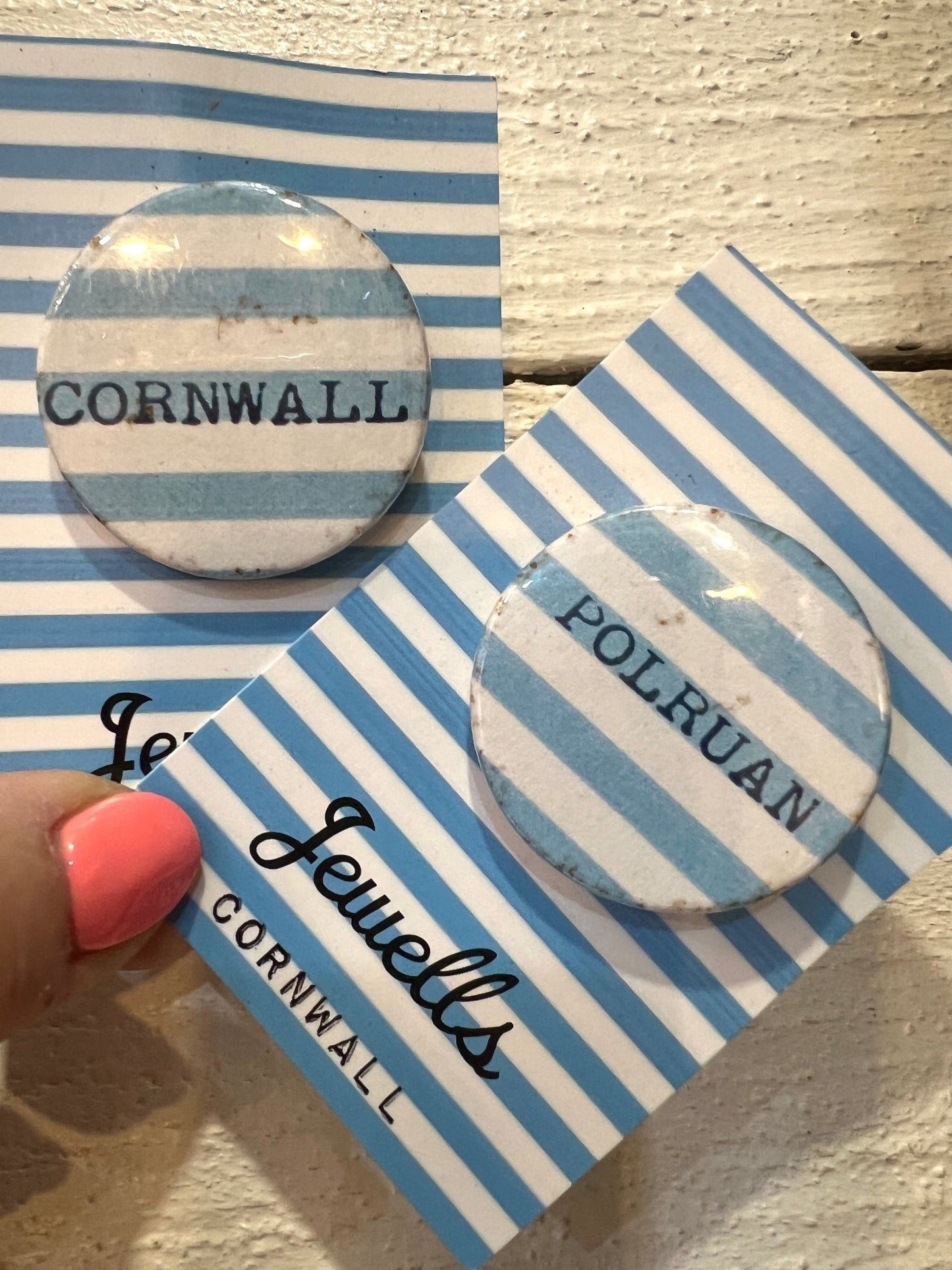Cornish Stripes Badge: Fowey, Polruan, Cornwall *SECONDS* - Readymoney Beach Shop