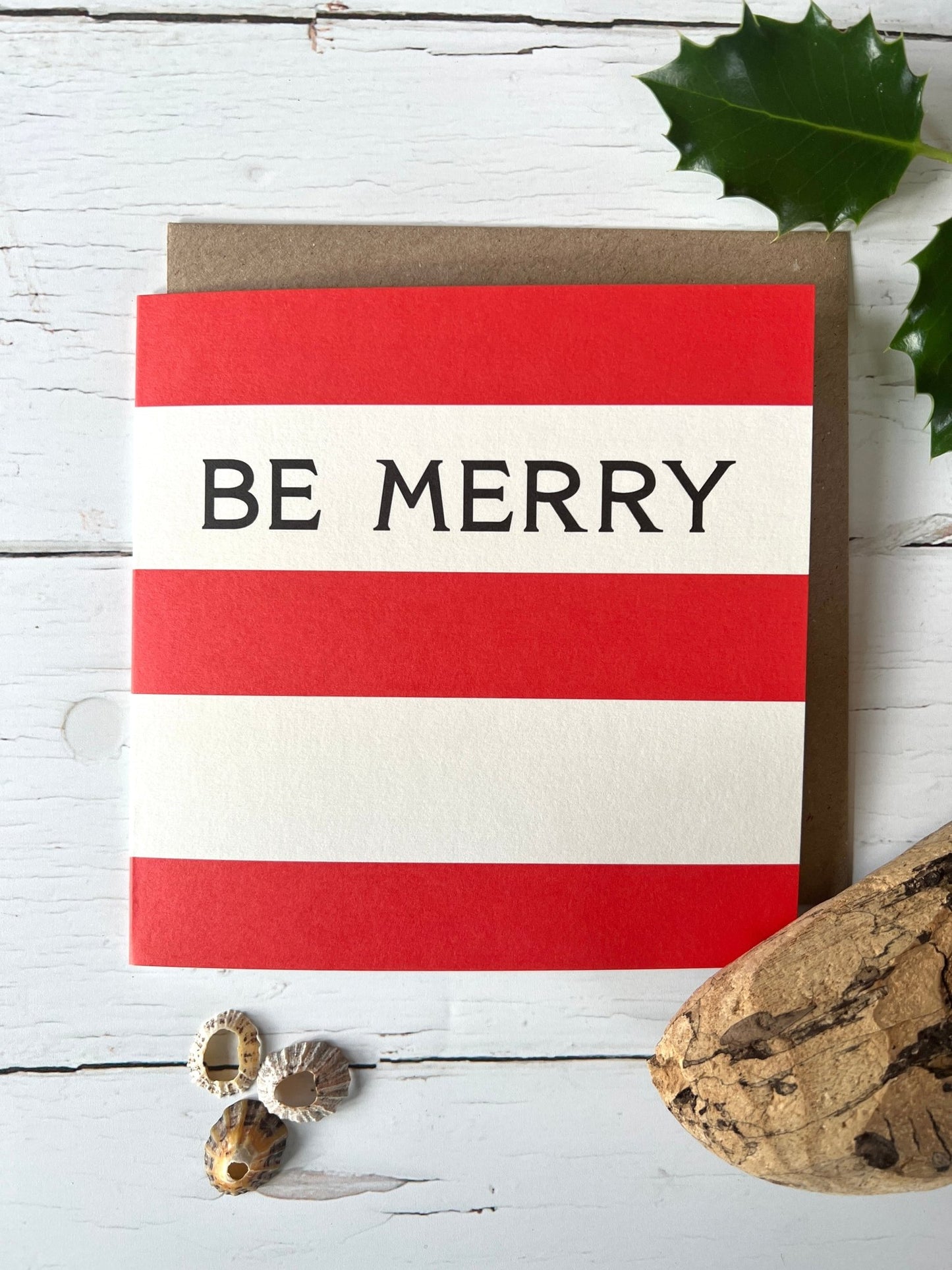 Cornish Stripes Be Merry Christmas Card - Readymoney Beach Shop