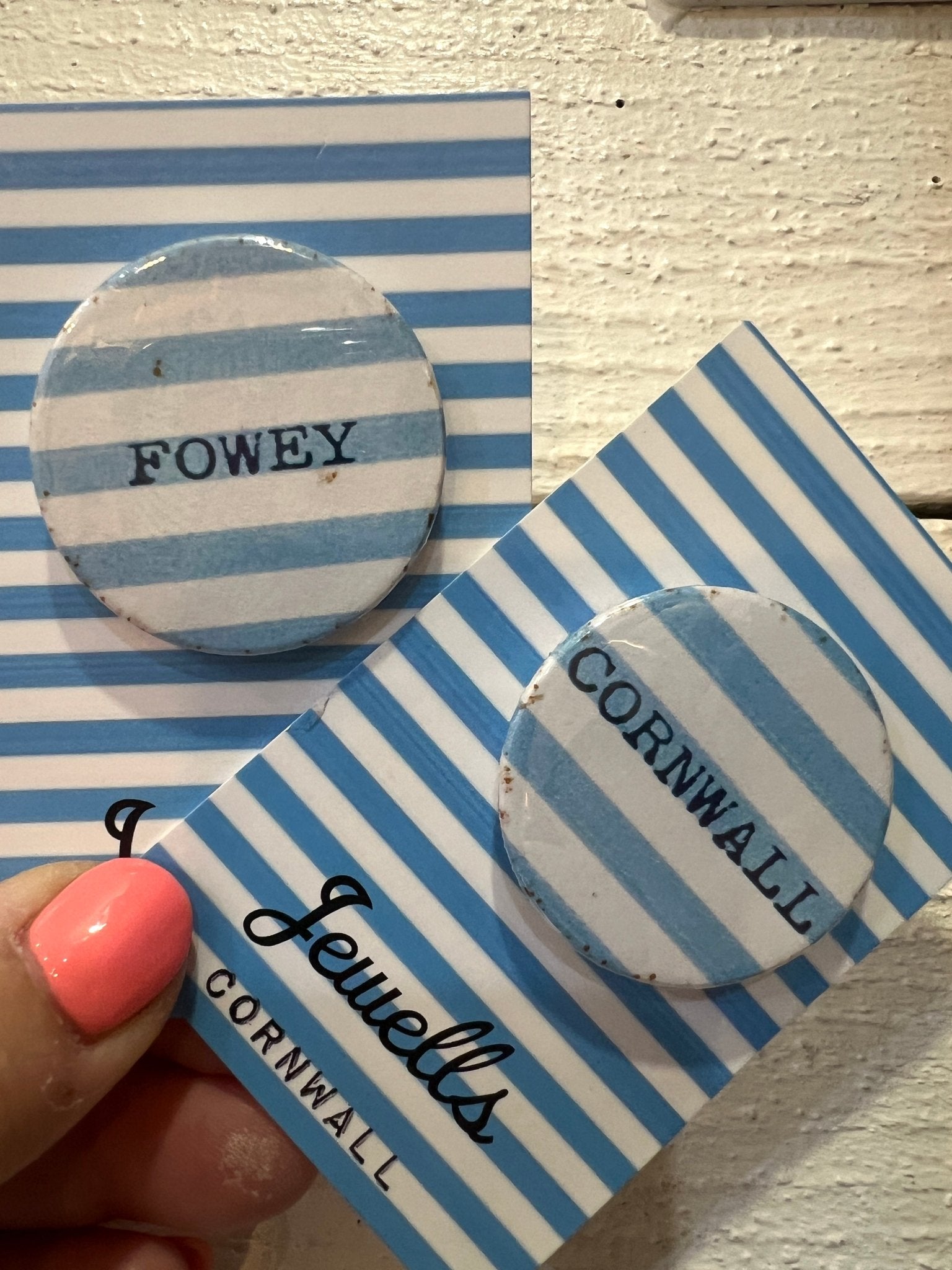 Cornish Stripes Fowey or Cornwall Magnet SECONDS - Readymoney Beach Shop