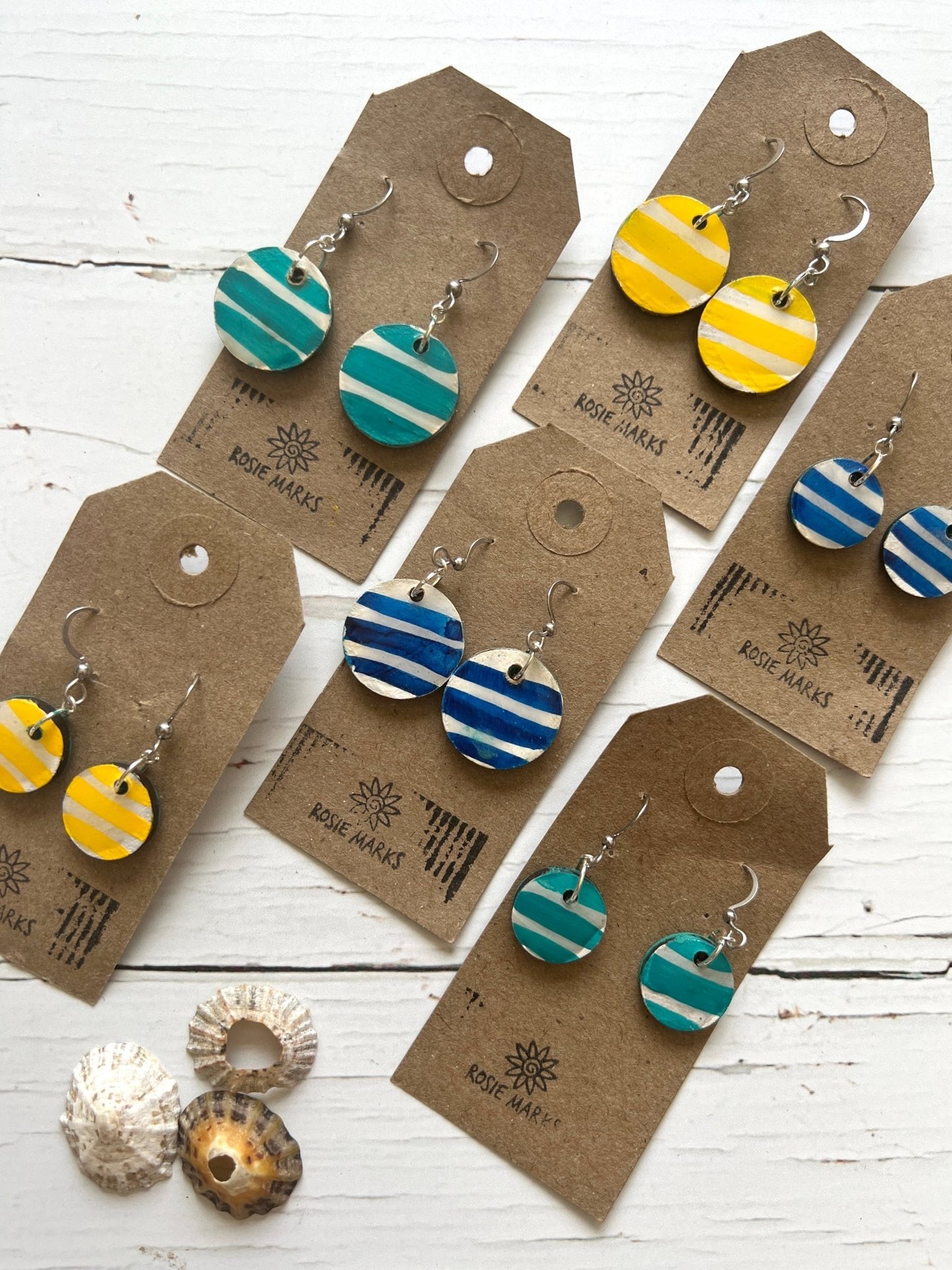 Cornish Stripes Handpainted Hook Dangly Earrings - Readymoney Beach Shop