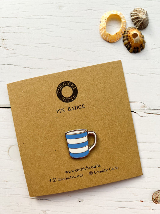 Cornish Stripes Mug Enamel Pin Badge - Readymoney Beach Shop