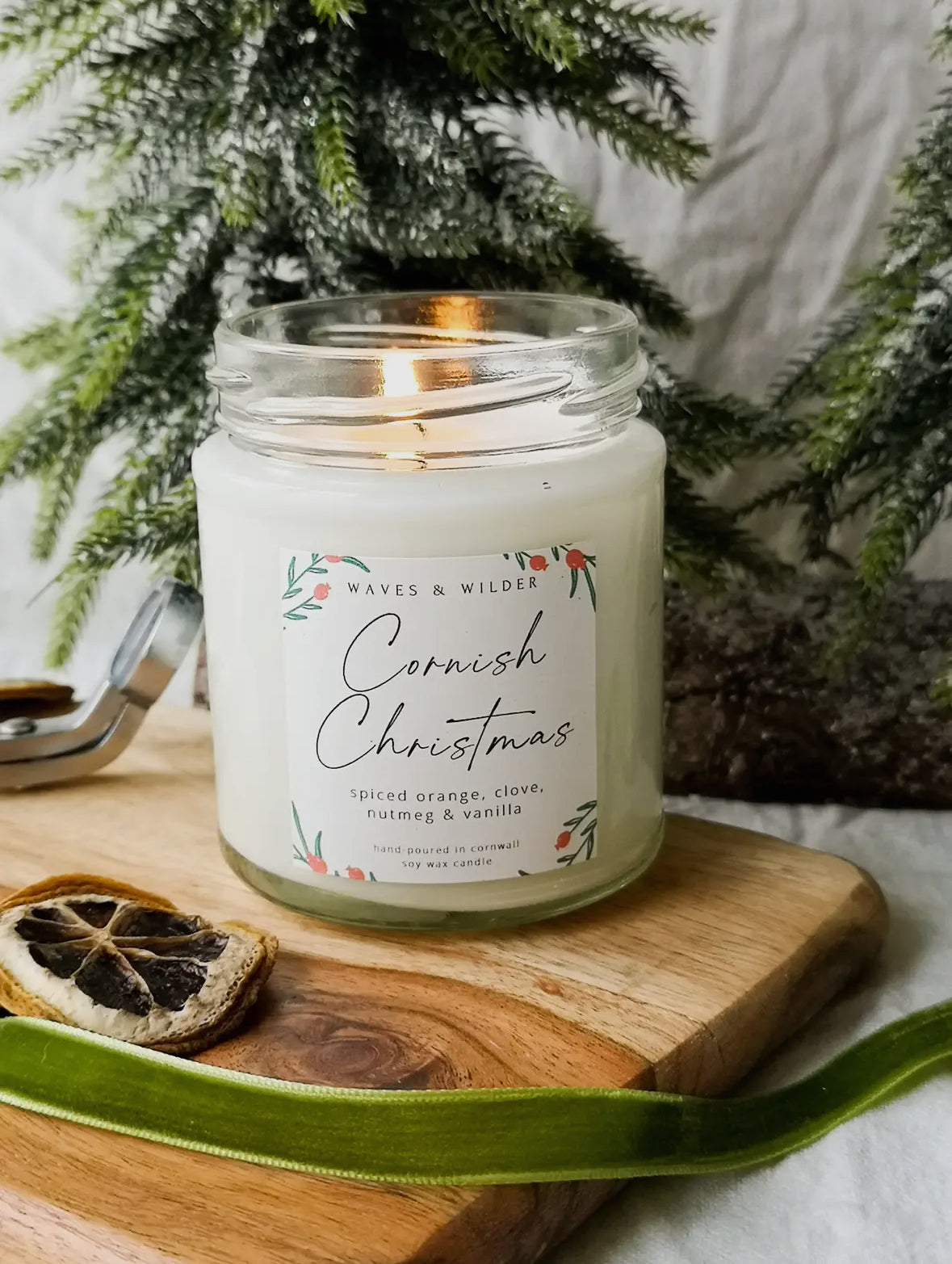 cornish soy wax candle—Christmas scent with spiced orange, clove & vanilla hand-poured for warm festive glow