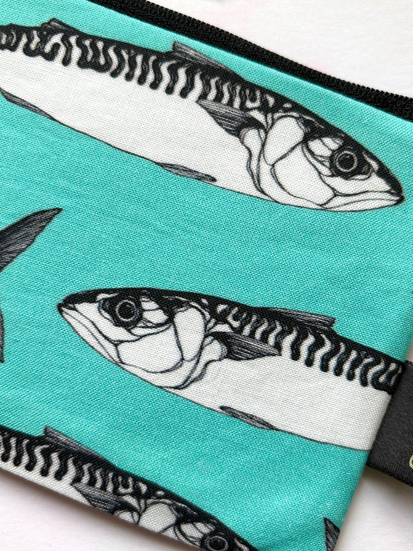 Zipped Cornish Mackerel Turquoise Fabric Purse