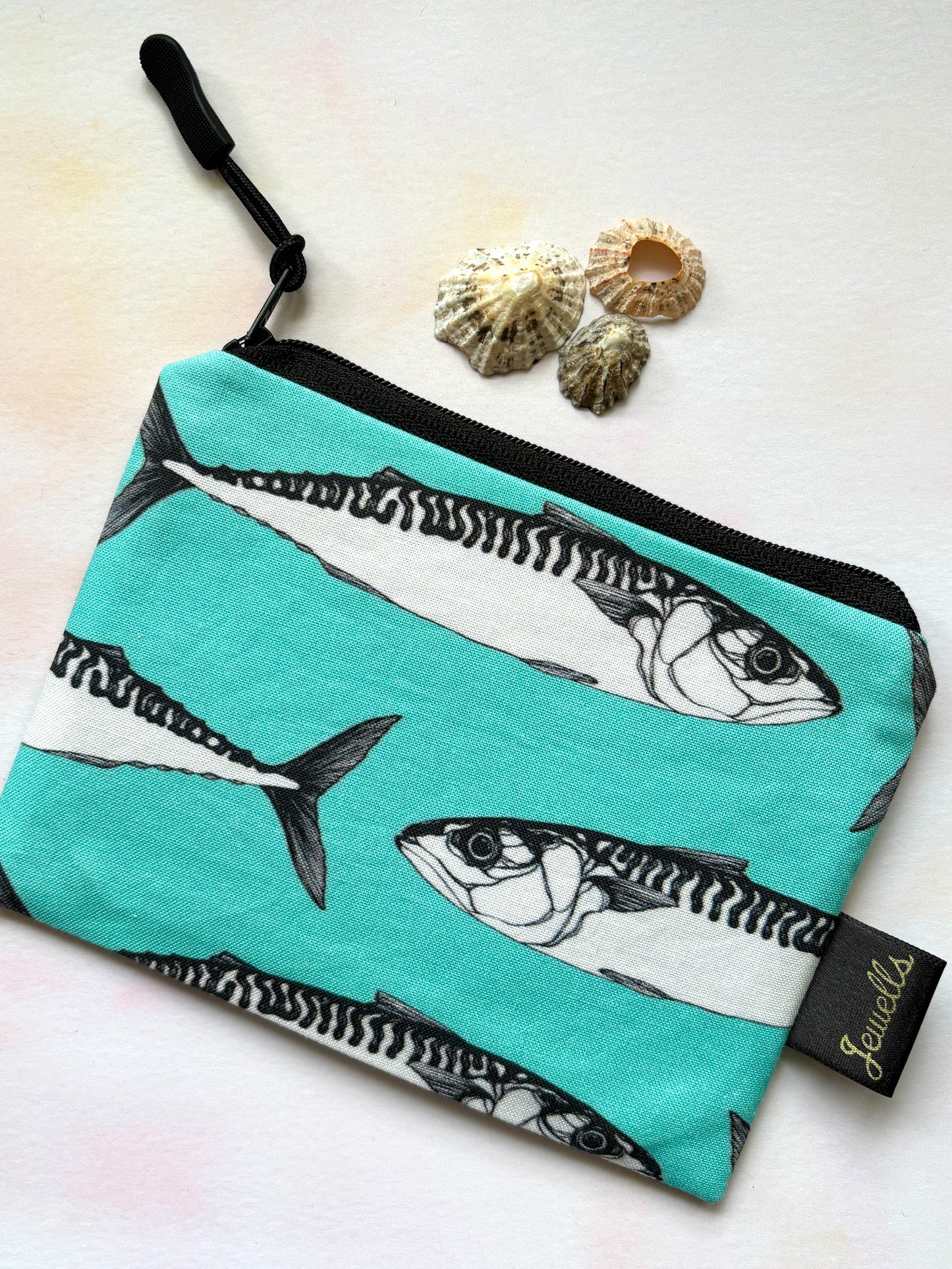 Zipped Cornish Mackerel Turquoise Fabric Purse