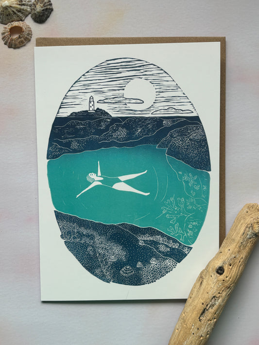 Cornish Sea Pool Wild Swim Greetings Card