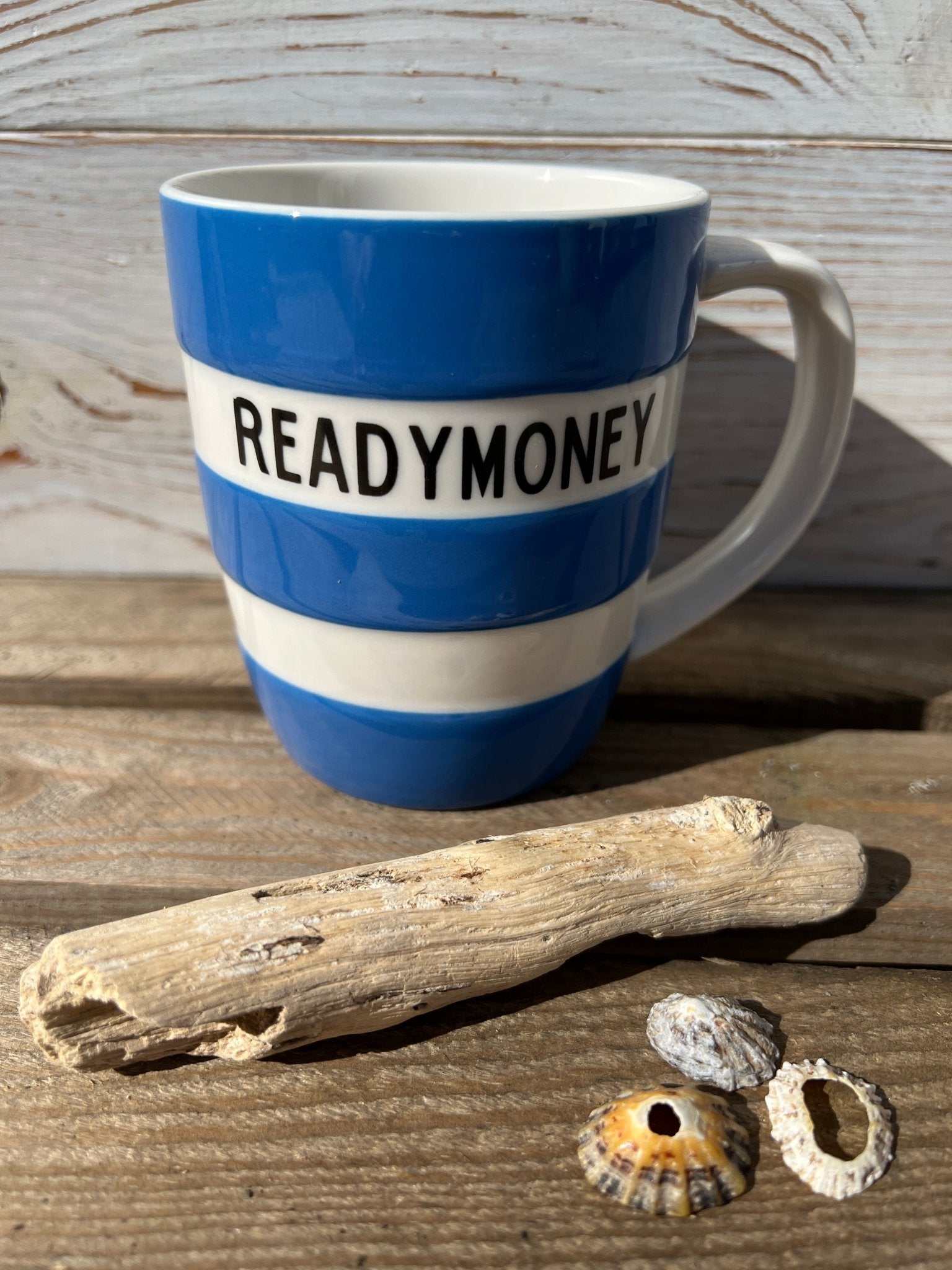 Cornishware Readymoney striped mug: yellow & blue, 12oz and 10oz - Readymoney Beach Shop