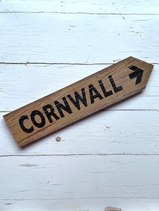 rustic Cornwall directional arrow sign wooden wall decor for coastal homes nautical gift or beach house accessory