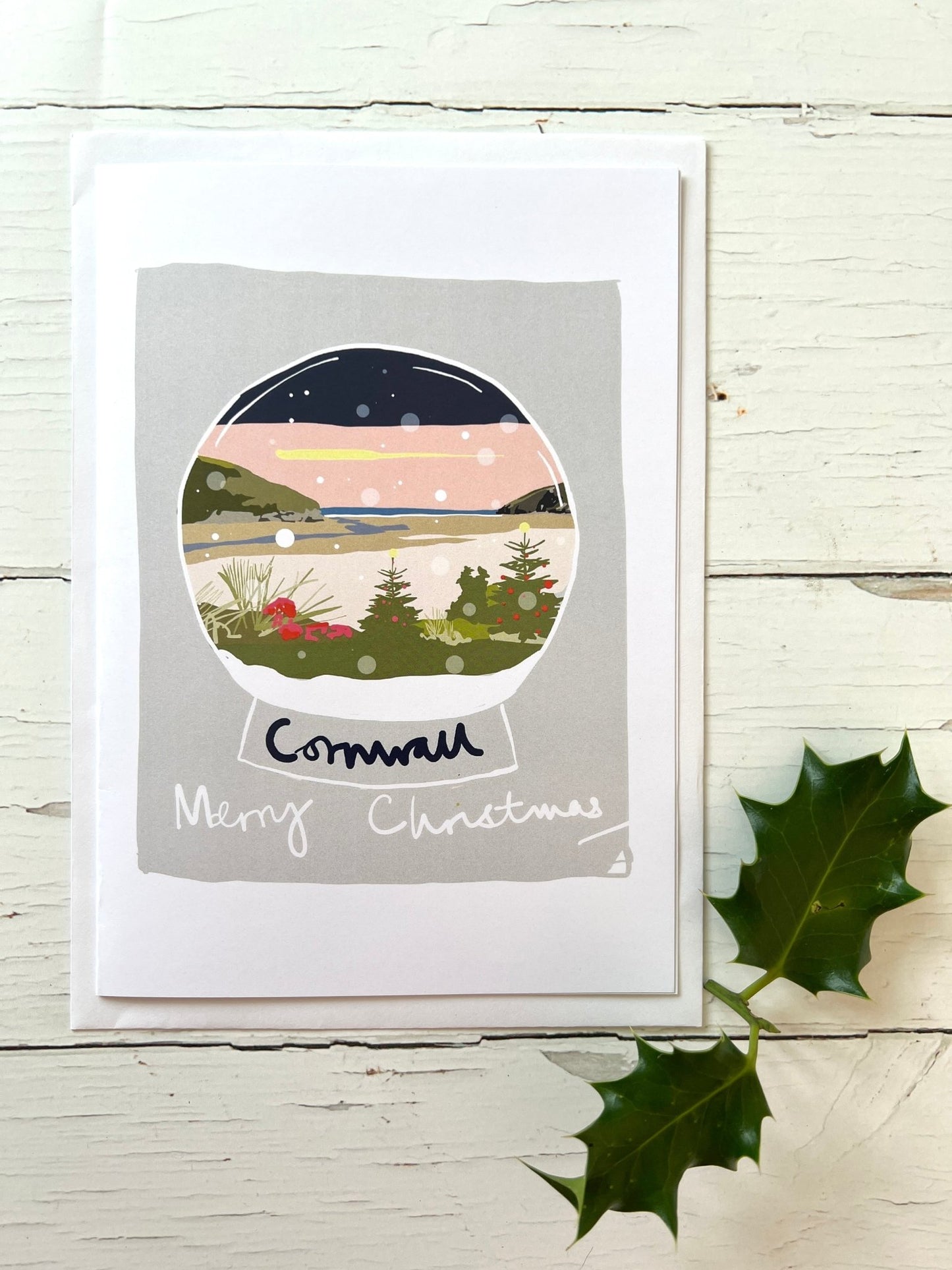 Cornwall Snowglobe Christmas Card - Readymoney Beach Shop