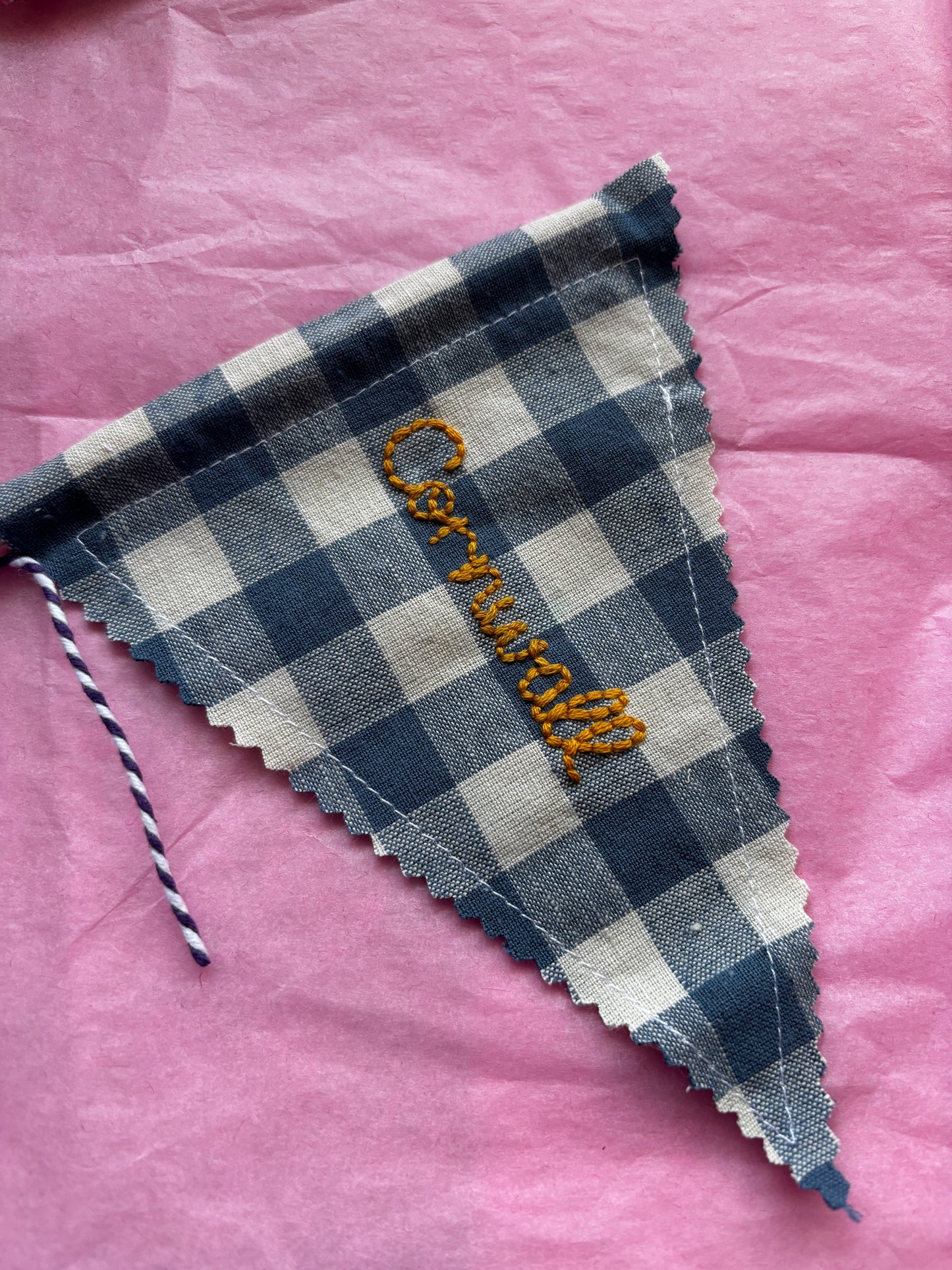 Handmade Embroidered Fowey & Cornwall Sandcastle Fabric Flags