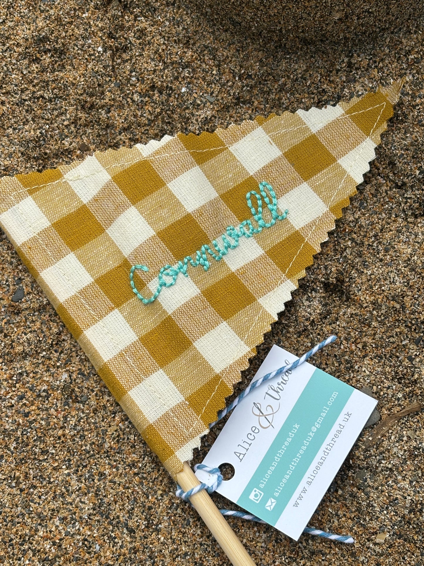 Handmade Embroidered Fowey & Cornwall Sandcastle Fabric Flags