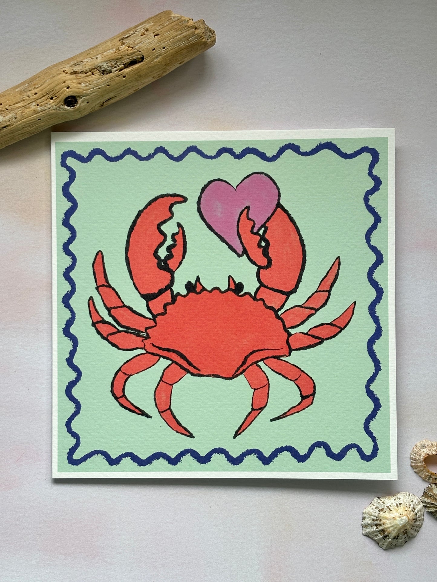 Colourful Crab Heart Greetings Cards