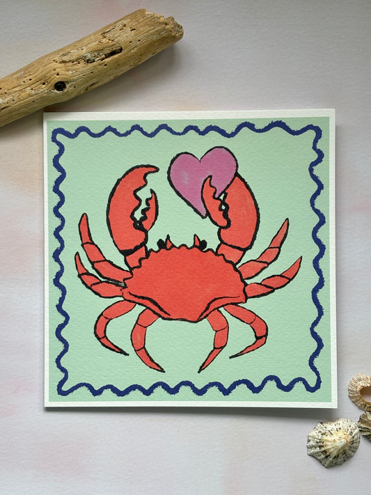 Colourful Crab Heart Greetings Cards