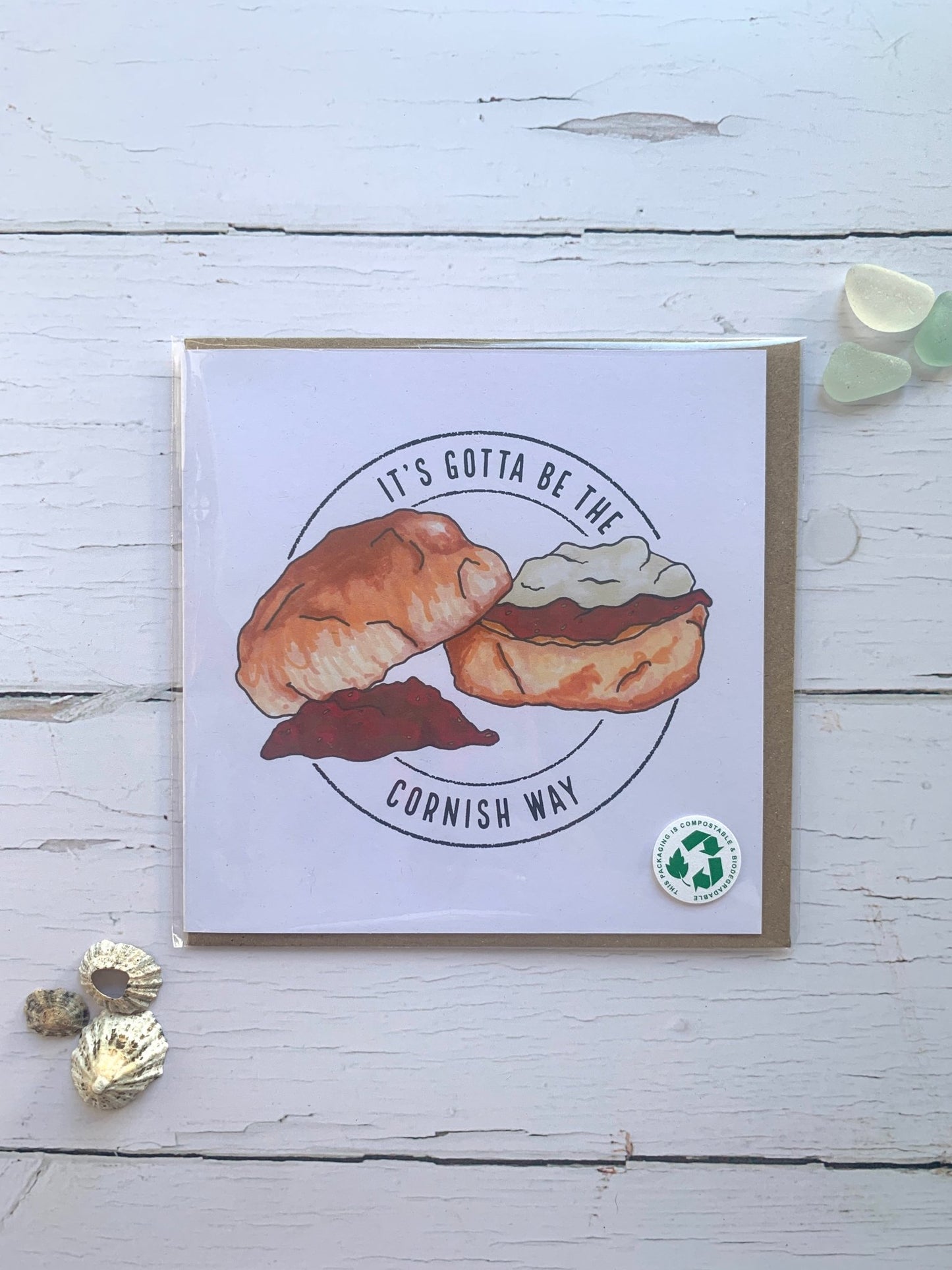Cornish cream tea greetings card scone illustration, jam first quirky foodie gift for birthday or UK holiday souvenir