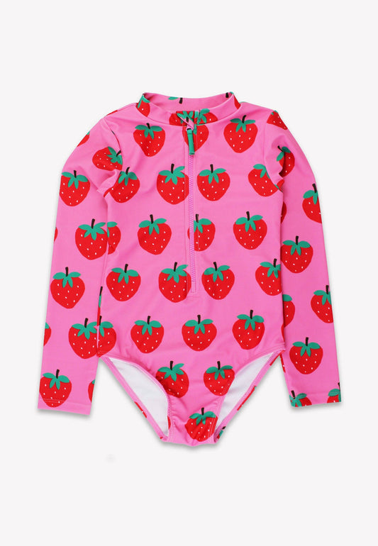 Strawberry Print Long-Sleeved Swimsuit