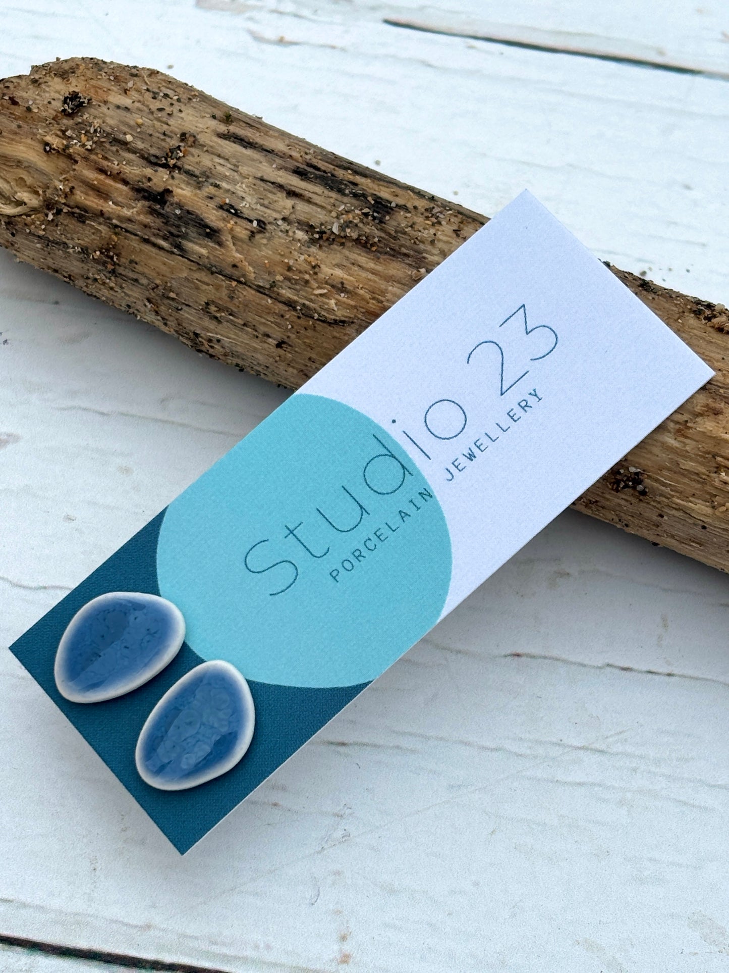 Handmade Glazed Porcelain Pebble Stud Earrings