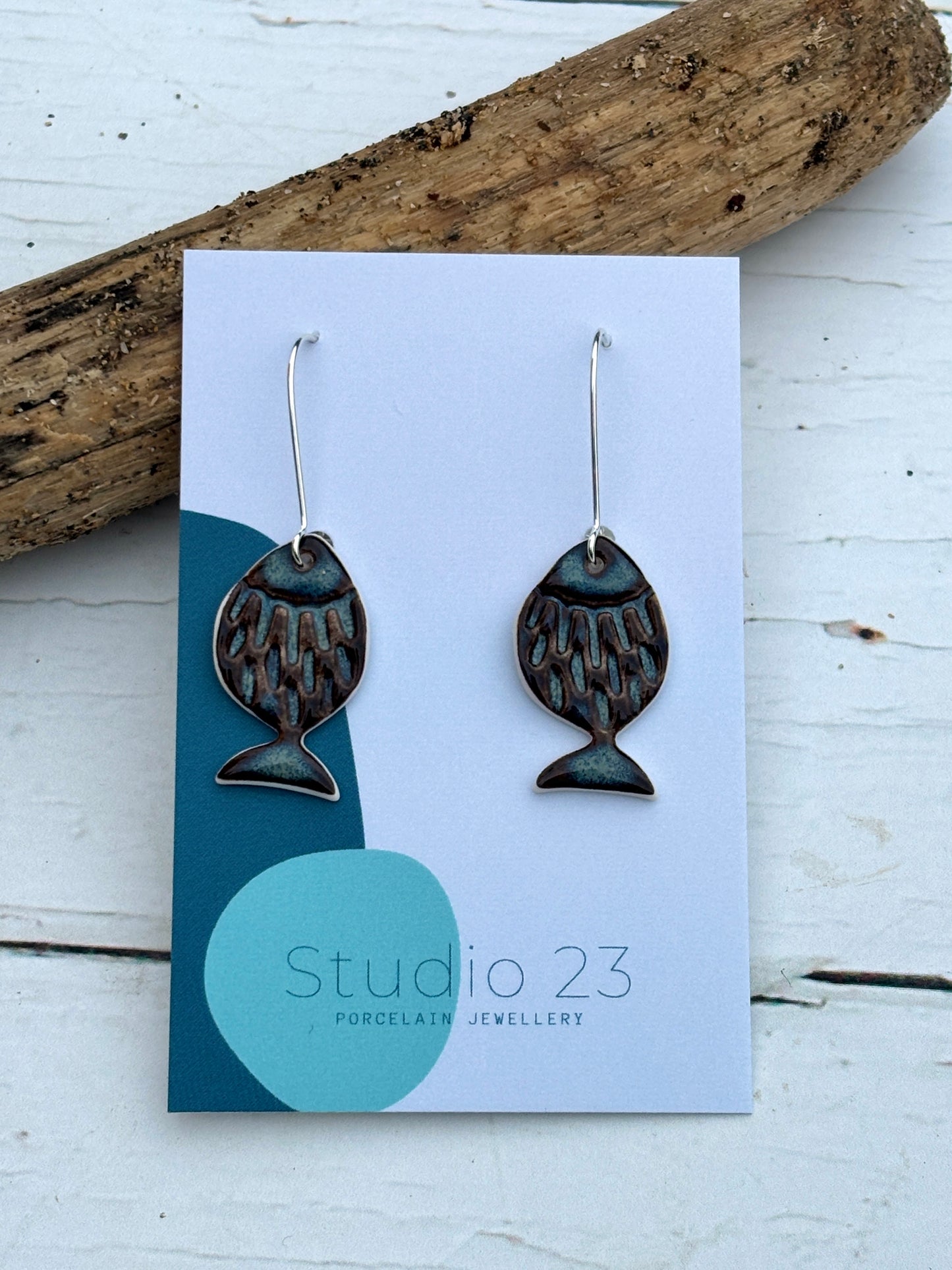 Beautiful Handmade Glazed Porcelain Fish Drop Earrings