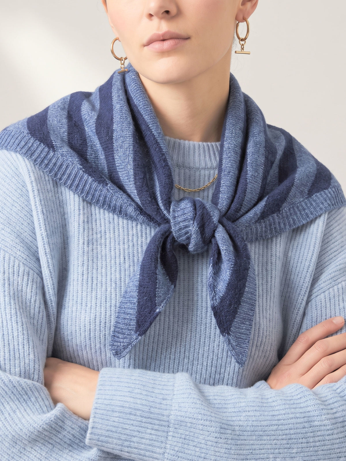 Denim & Navy Blue Striped Triangle Heavyweight Scarf