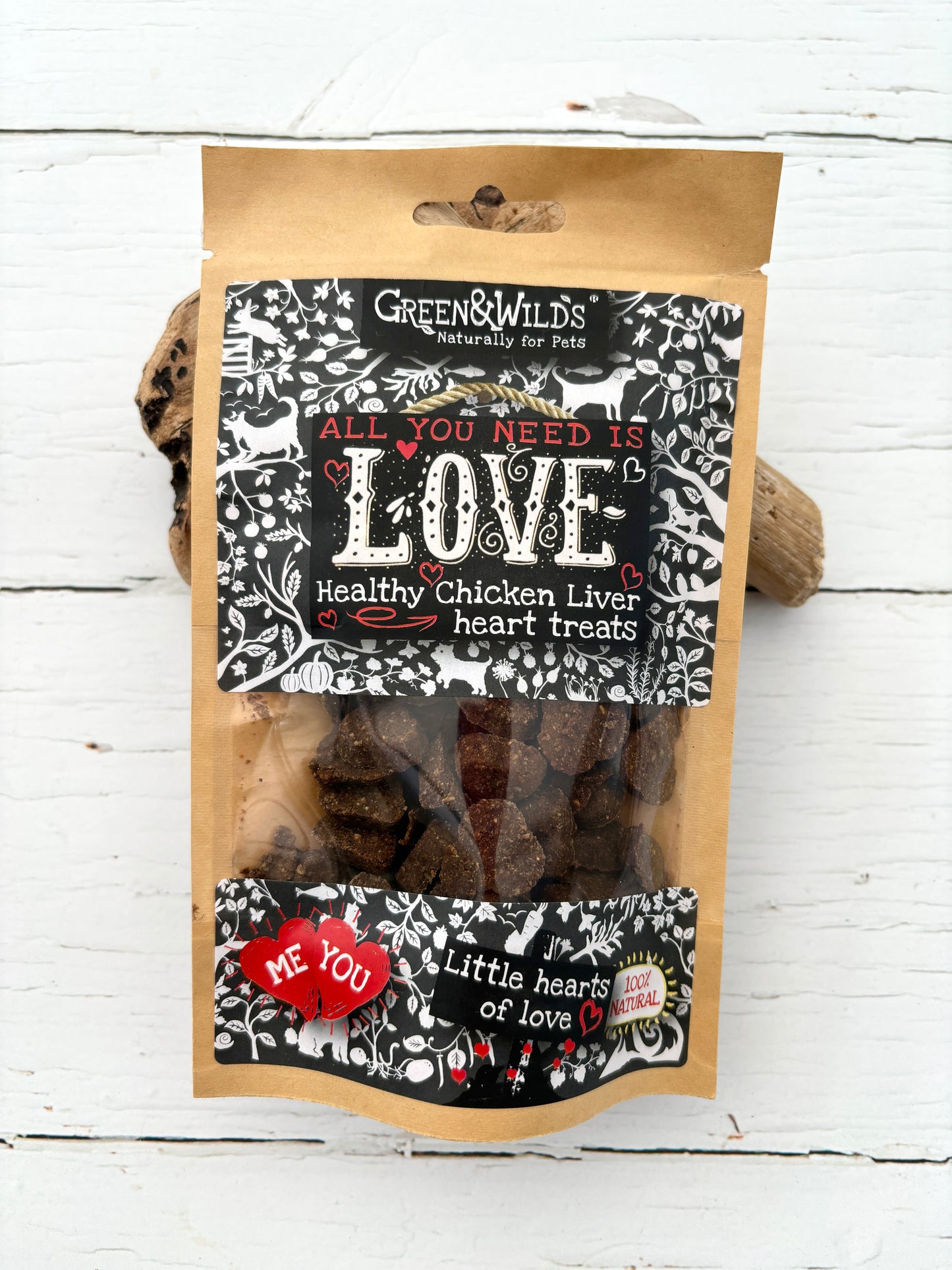 Green & Wilds chicken liver dog treats 100% natural heart-shaped snacks healthy pet food and gift for your dog that loves love