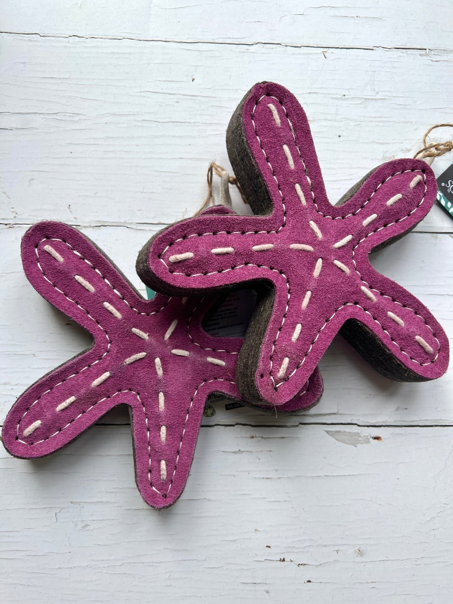 handmade purple felt starfish dog toy with contrast stitching - eco-friendly ocean-themed sustainable pet toy