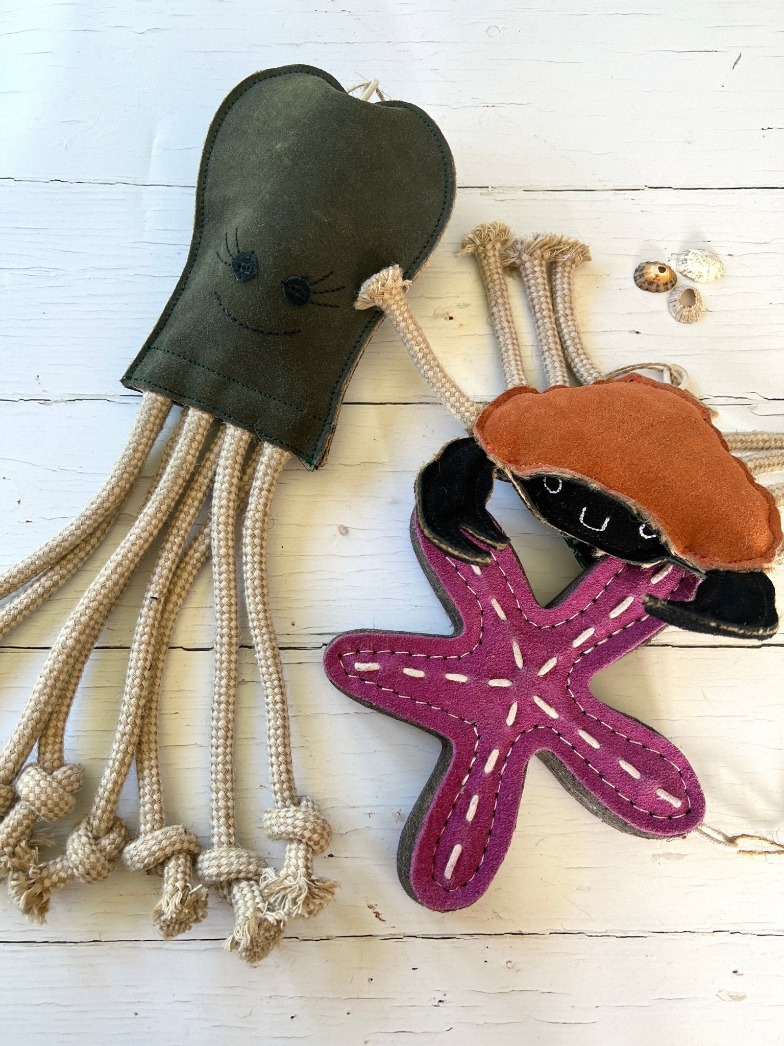 eco-friendly dog toys - handmade felt octopus and mermaid with rope tentacles, sustainable pet toy set