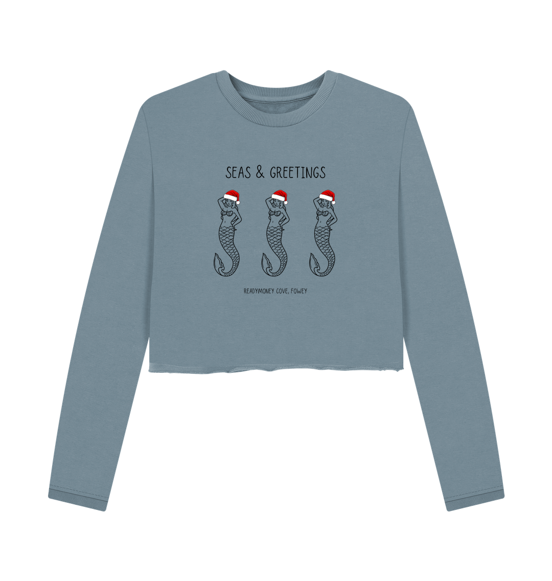 Stone Blue Printed Boxy Jumpers Front
