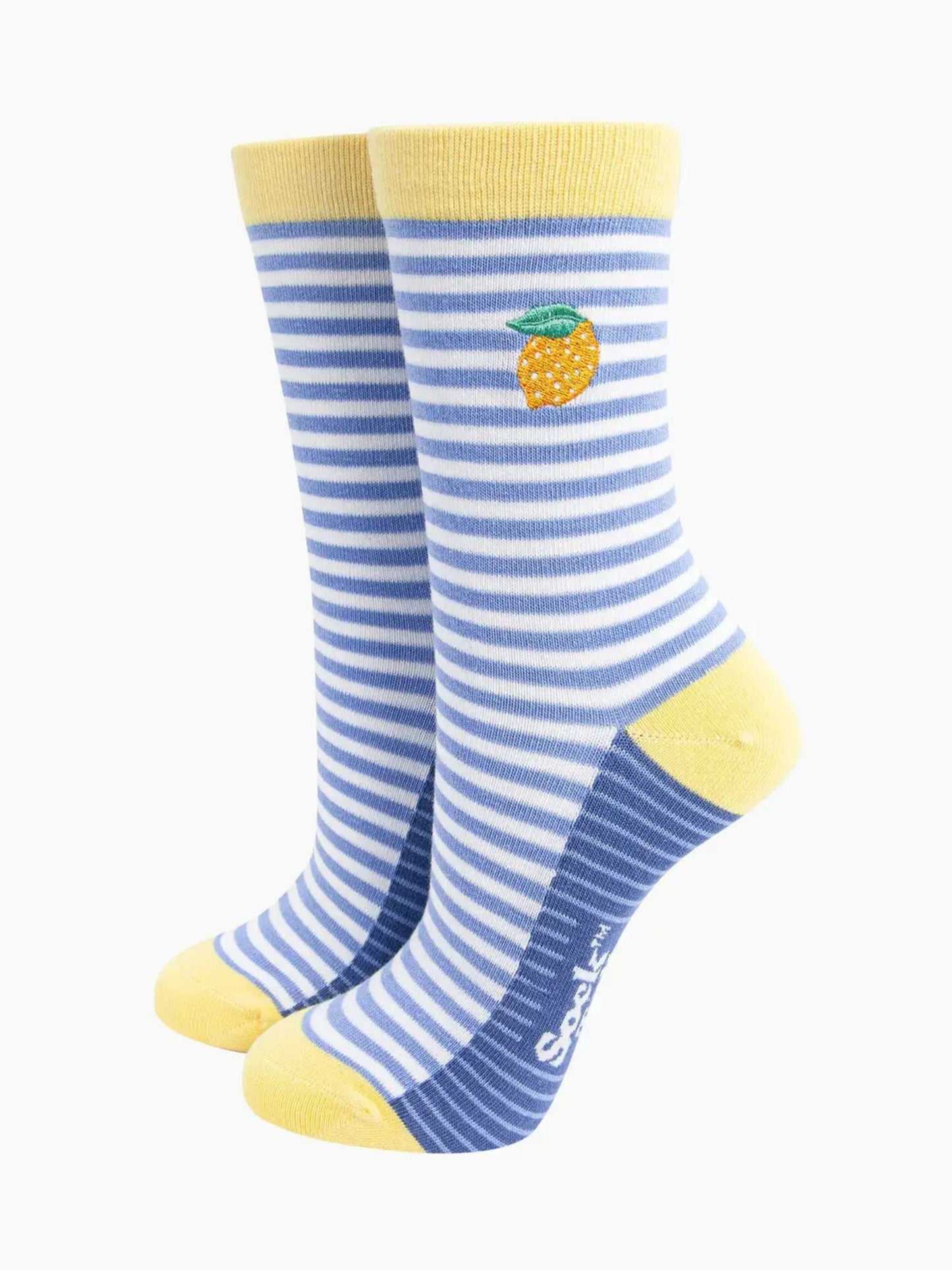 Lemon Blue Striped Combed Cotton Socks Size 3-7