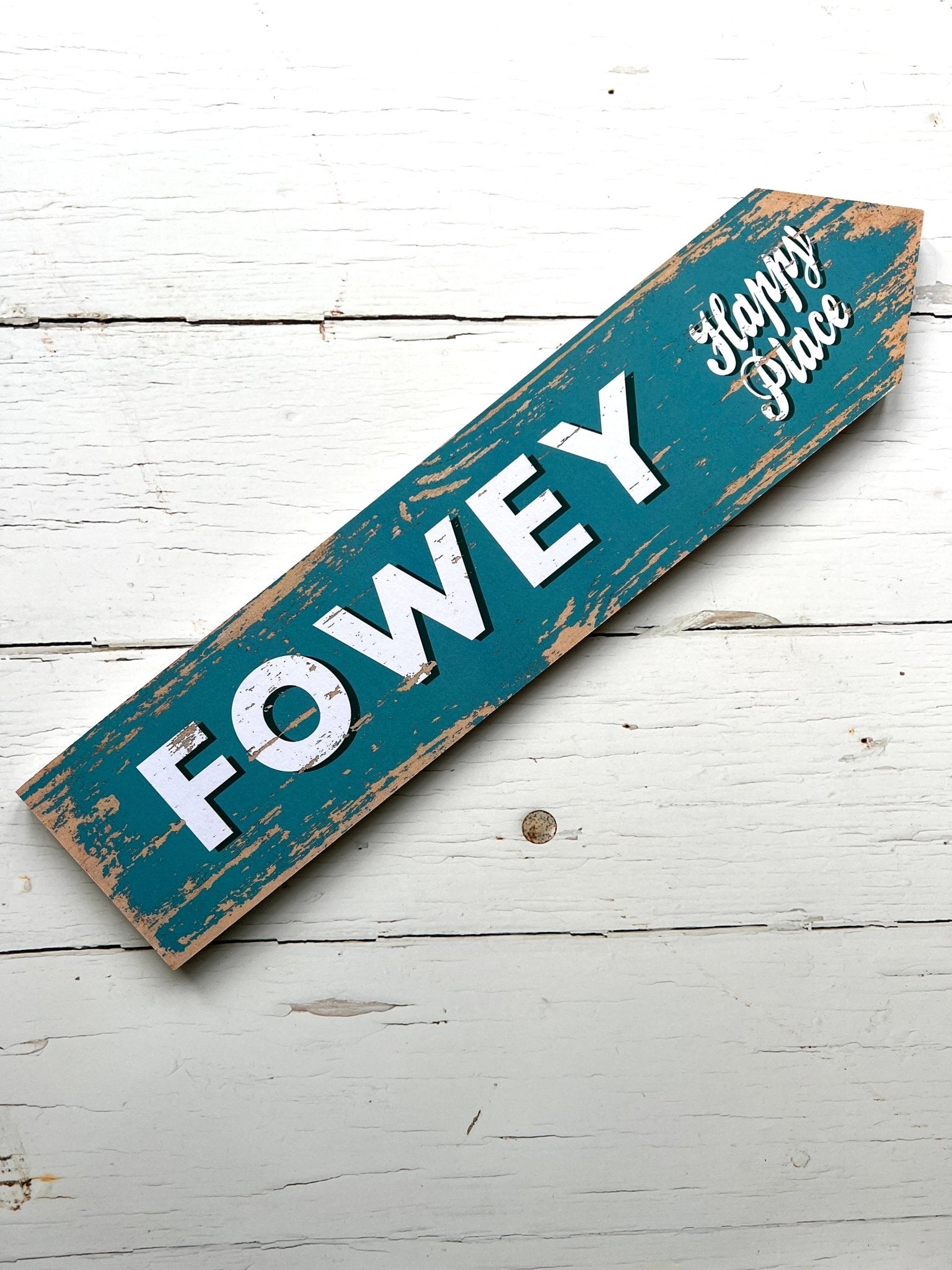 Fowey, Happy Place Direction Arrow Sign - Readymoney Beach Shop